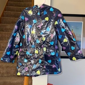Raincoat navy blue purple green hearts size medium Oshkosh B’gosh
